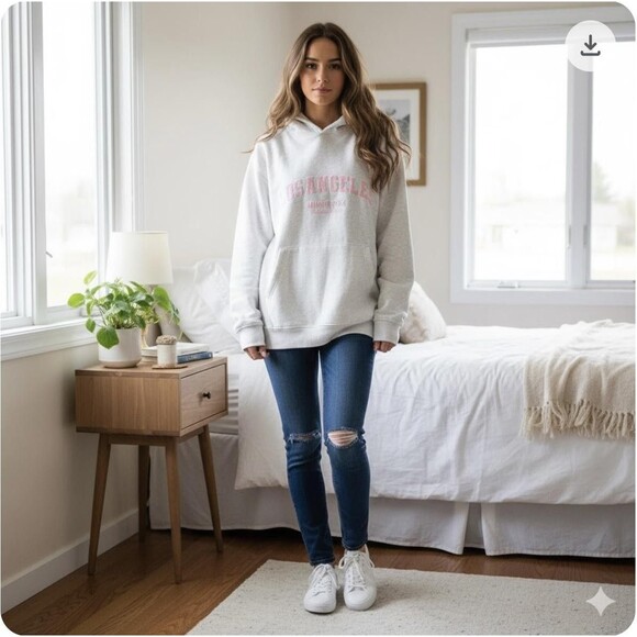 White Fox Hoodie Womens S/M Grey Marle Decade Classics Los Angeles Oversized - Picture 13 of 14